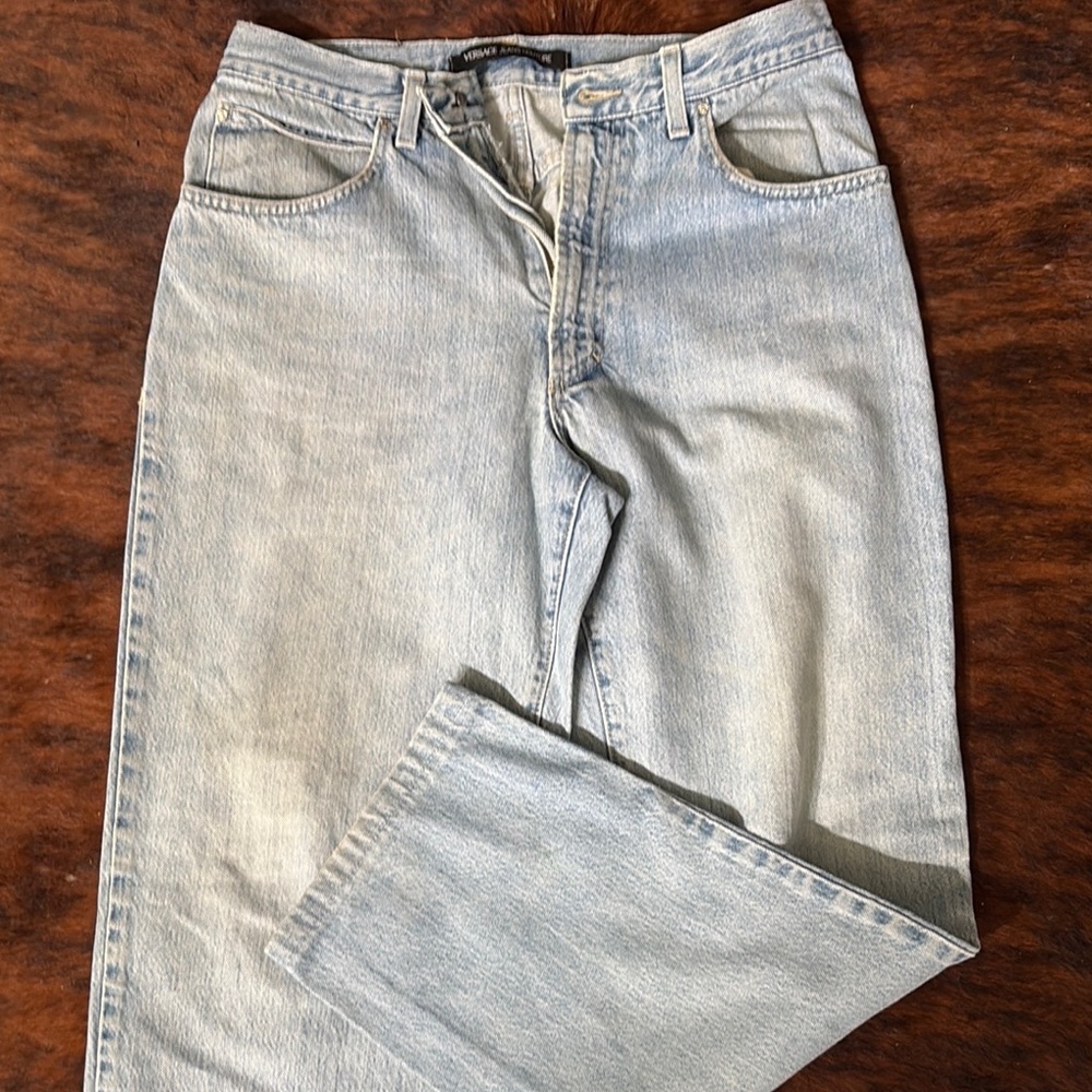 Versace Blue Relaxed Jeans with Distressed Vintage Look